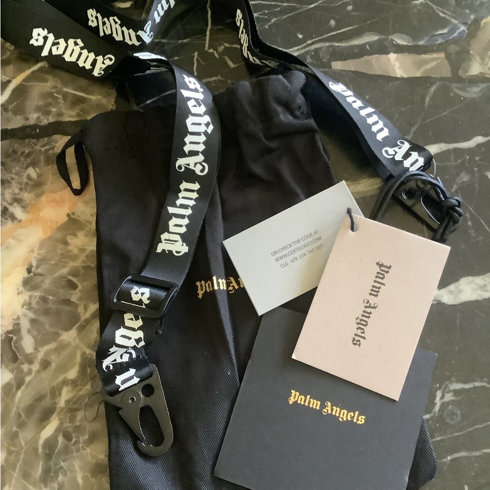 NWT Palm Angels black/white signature lanyard IPhone strap with carry bag